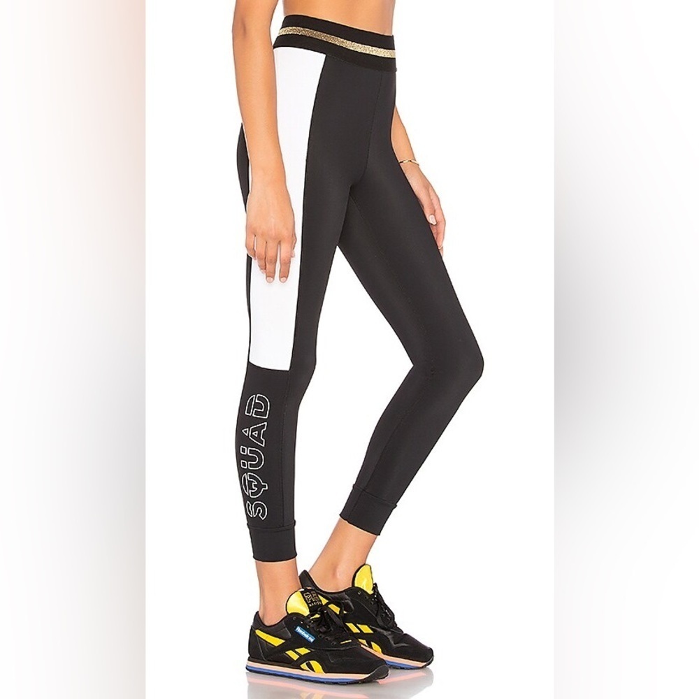 P. E Nation High Rise Side Line Metallic Band Legging In Black